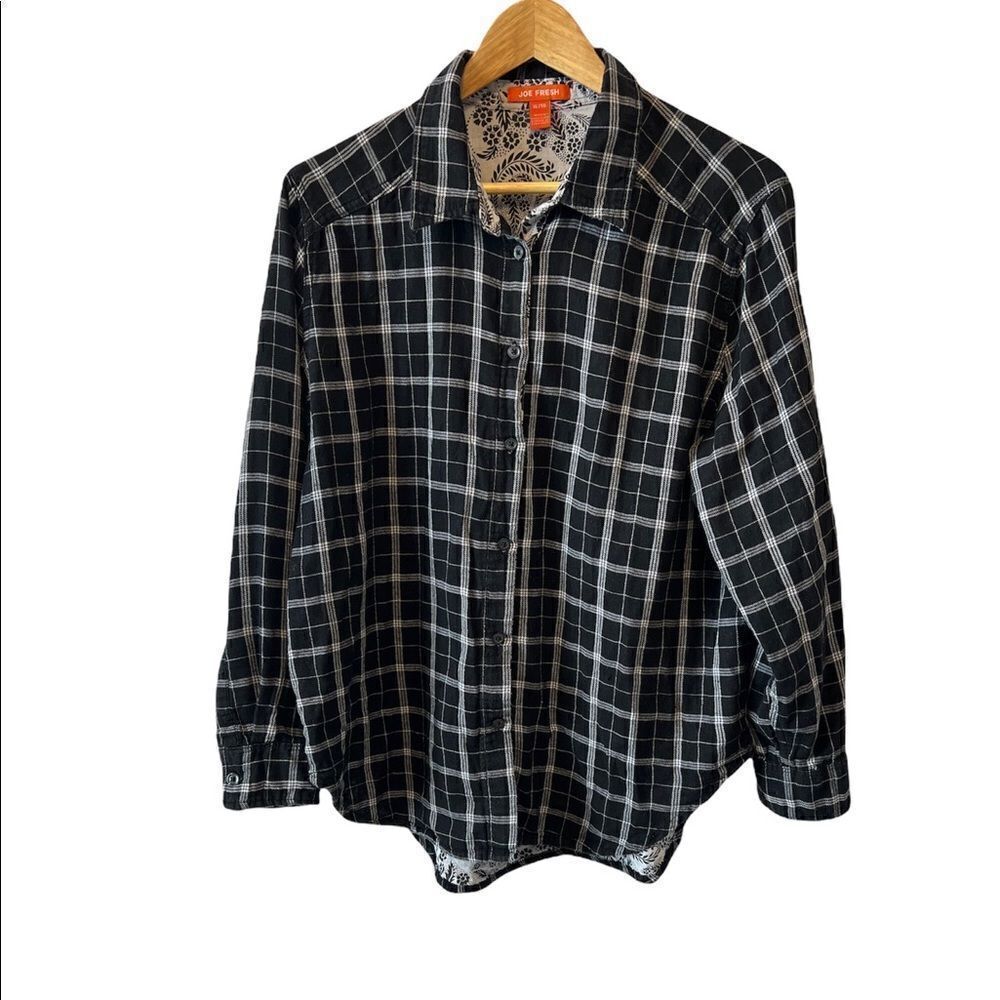 JOE FRESH Black&White Plaid Flannel Button Up Collared Shirt XL